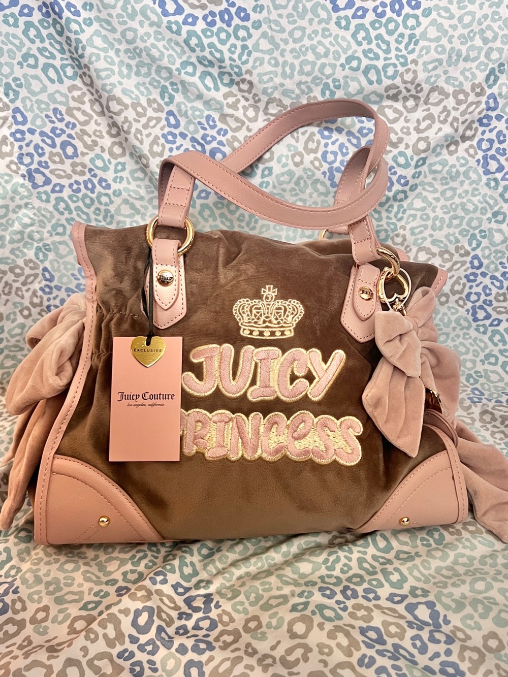 New Pink Brown Juicy Couture Juicy Princess Velvet Tote Purse Handbag Satchel